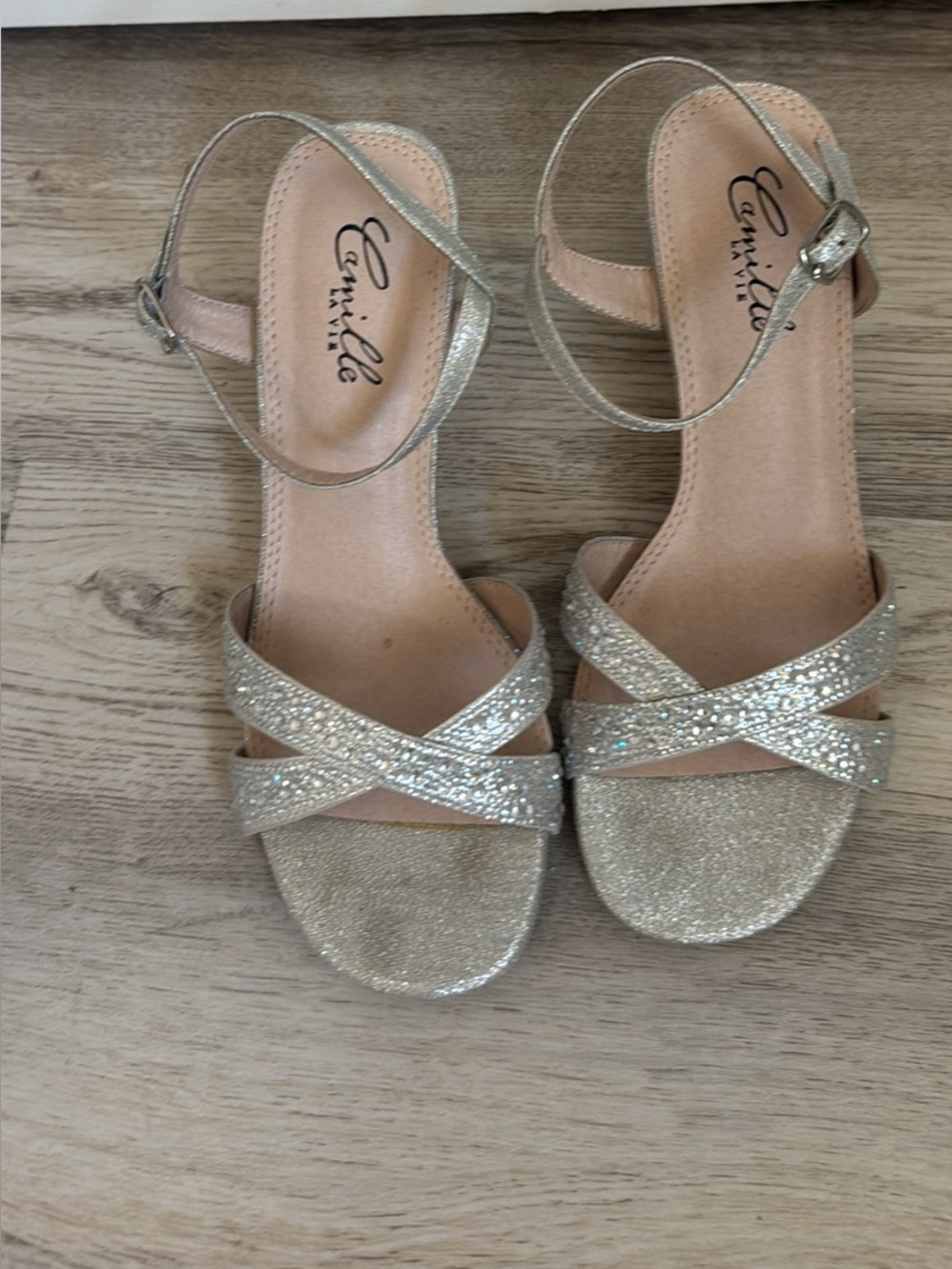 Silver Glitter Crisscross Ankle-Strap Sandals